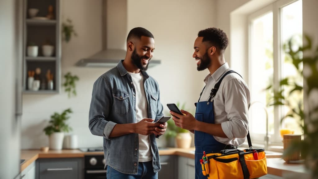 Homeowner chatting with a local service provider